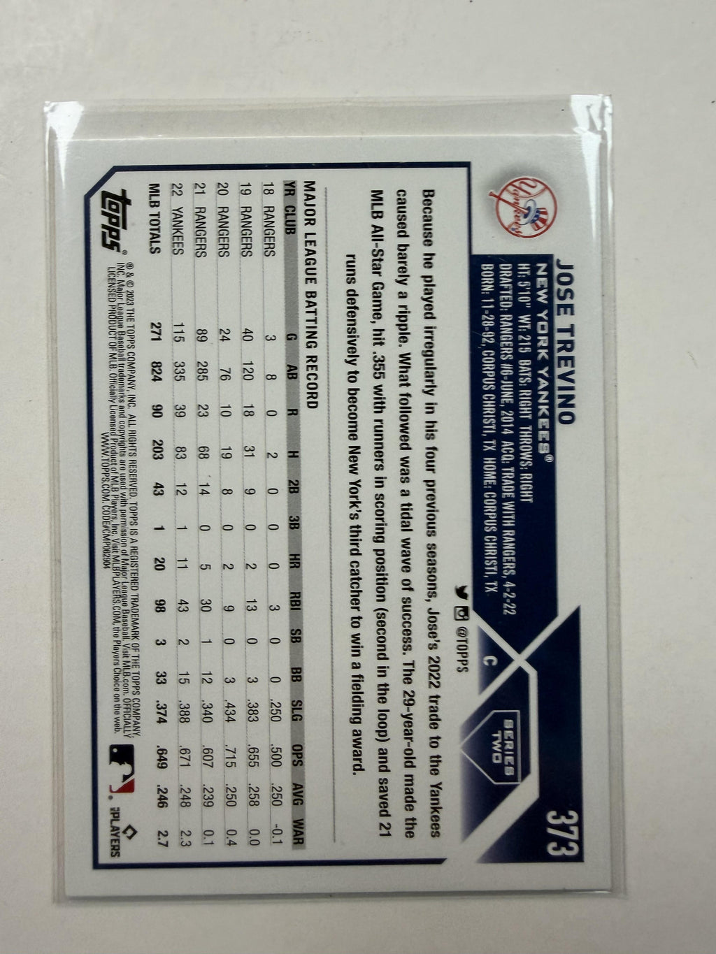 2023 Topps Series Two  #373 Jose Trevino New York Yankees