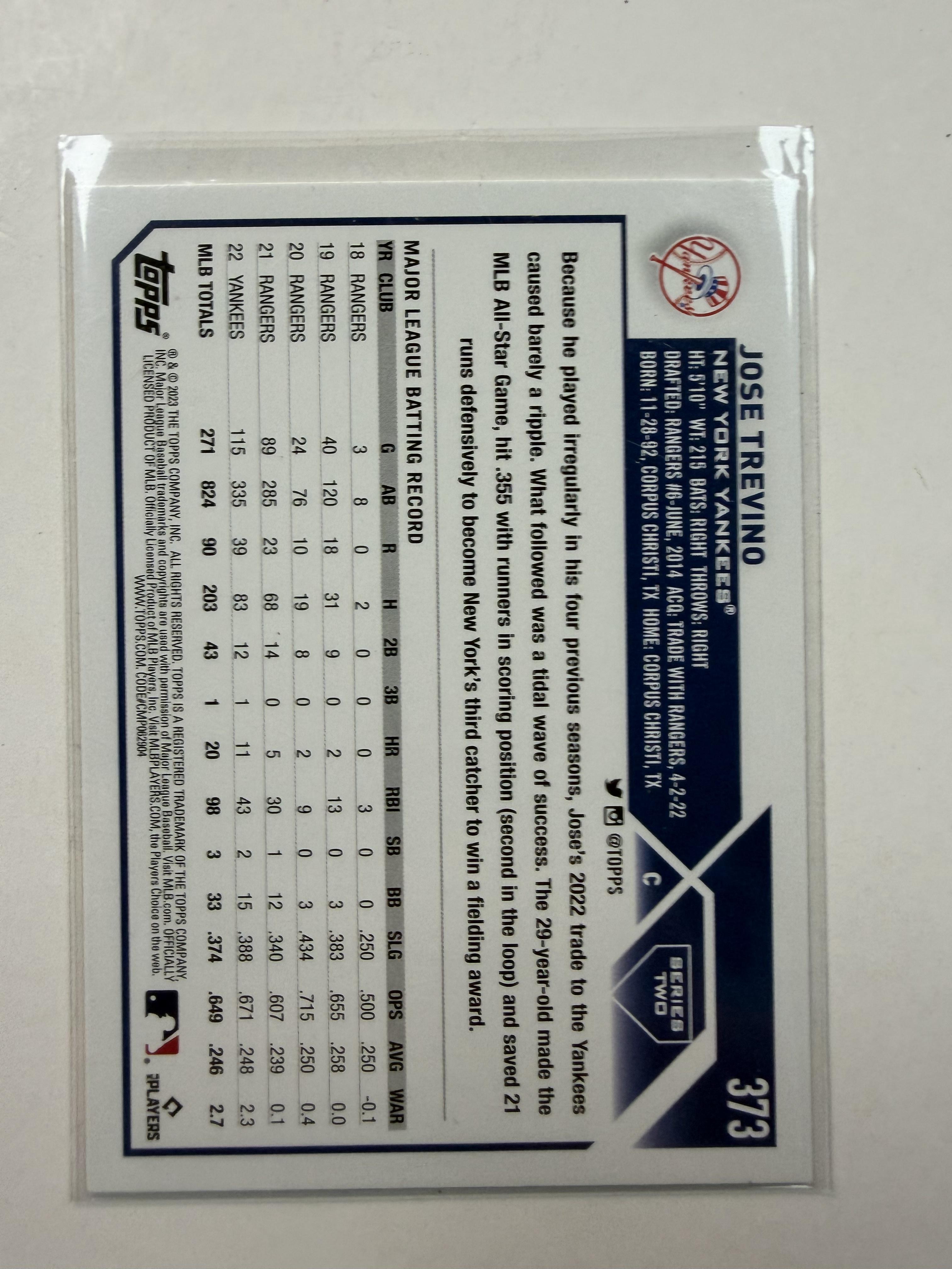 2023 Topps Series Two  #373 Jose Trevino New York Yankees