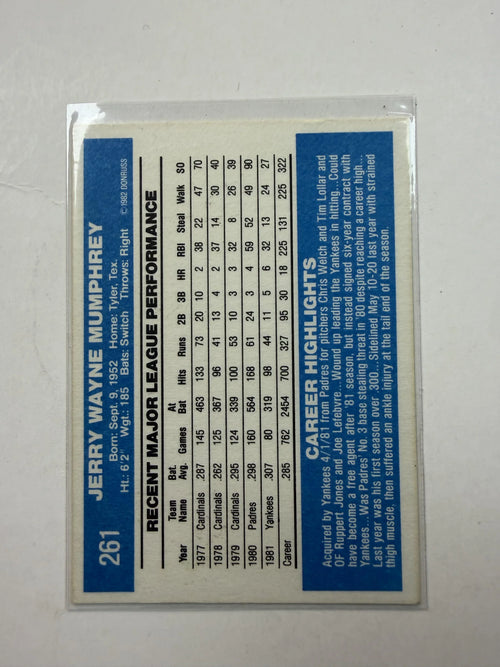 Back of Card1982 Donruss #261 Jerry Mumphrey New York Yankees - Polish Kings Auto Detail & Customs