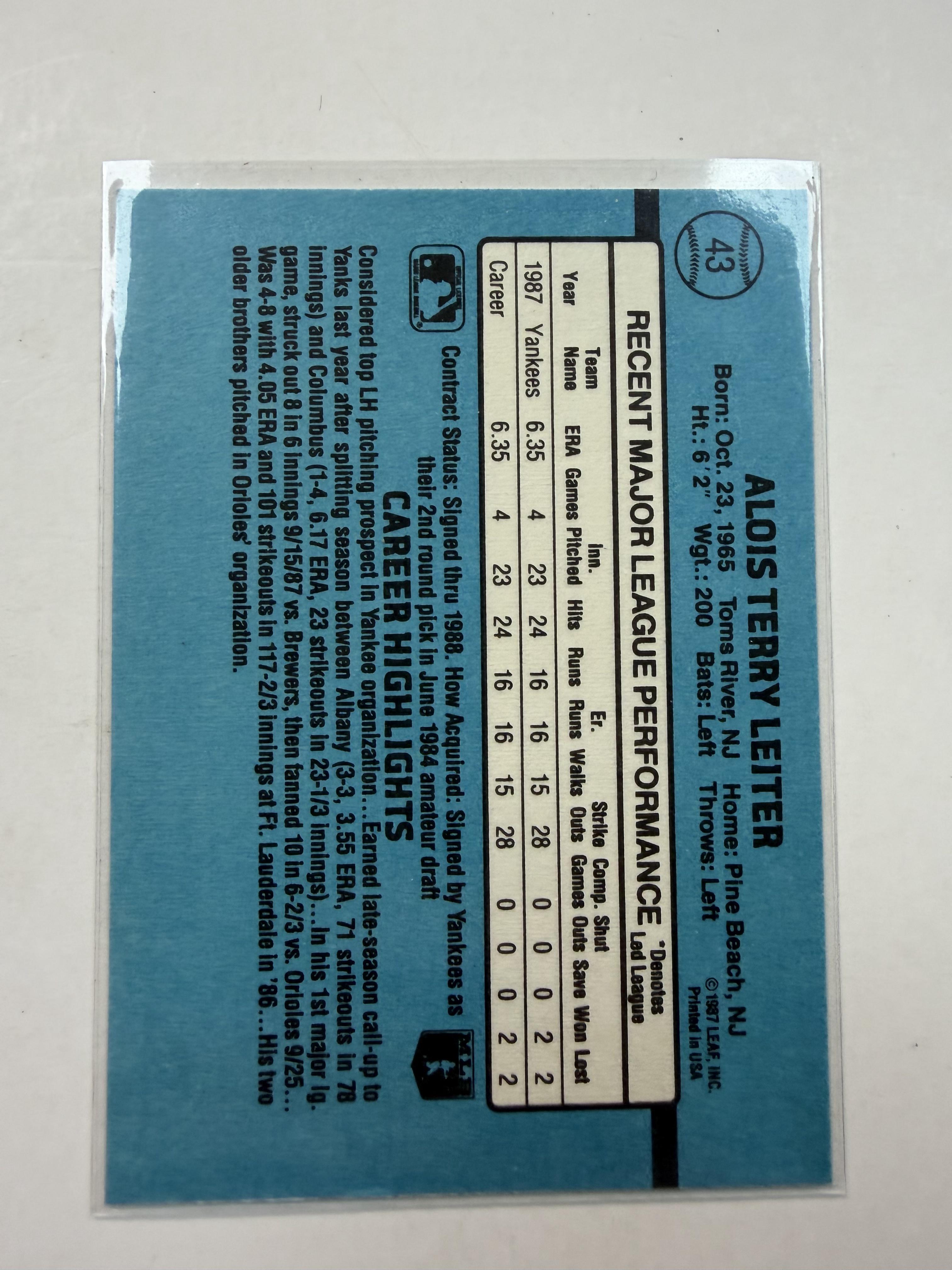 1988 Donruss #43 Al Leitter  Rookie Card New York Yankees