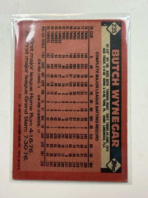 Back of Card1986 Topps #235 Butch Wynegar New York Yankees - Polish Kings Auto Detail & Customs