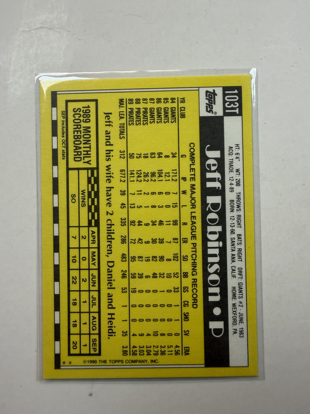 1990 Topps Traded #103T Jeff Robinson New York Yankees