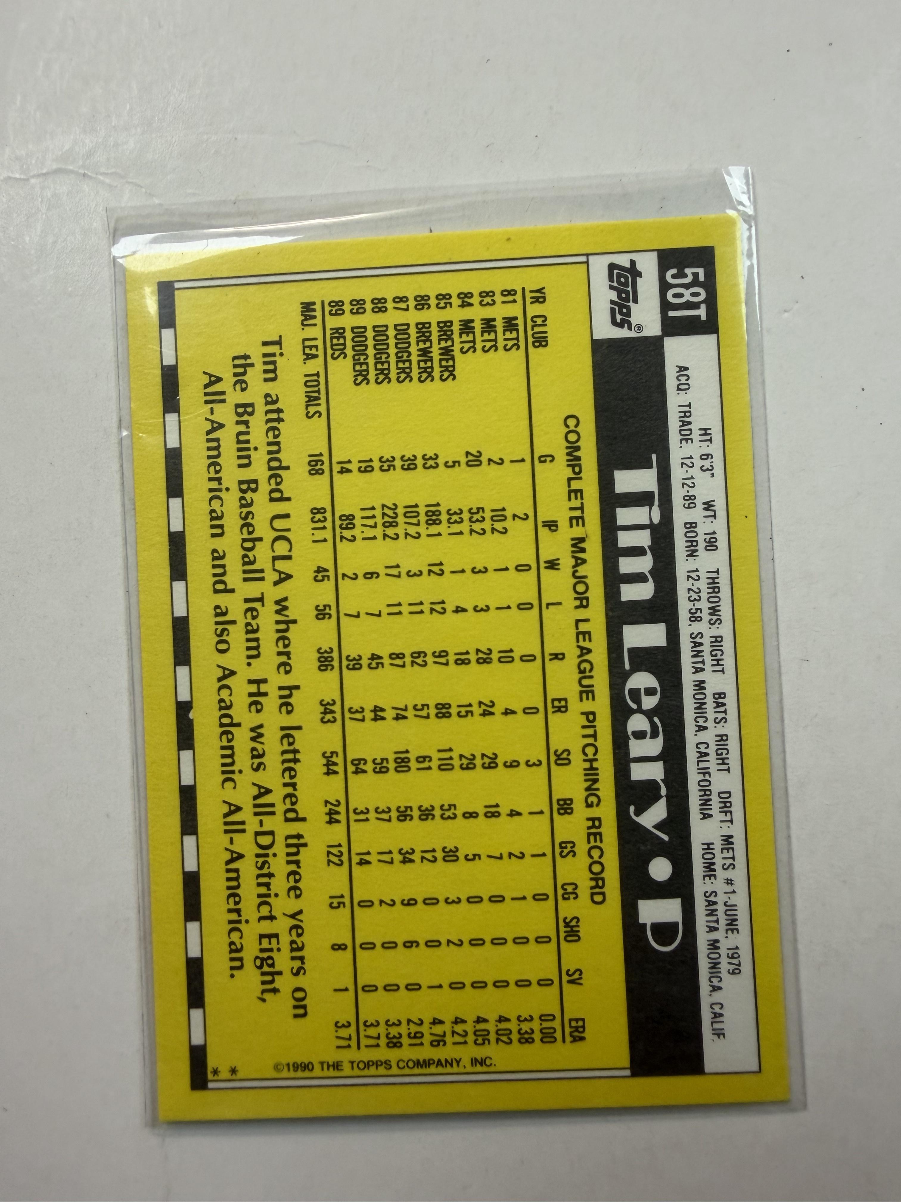 1990 Topps Traded #58T Tim Leary