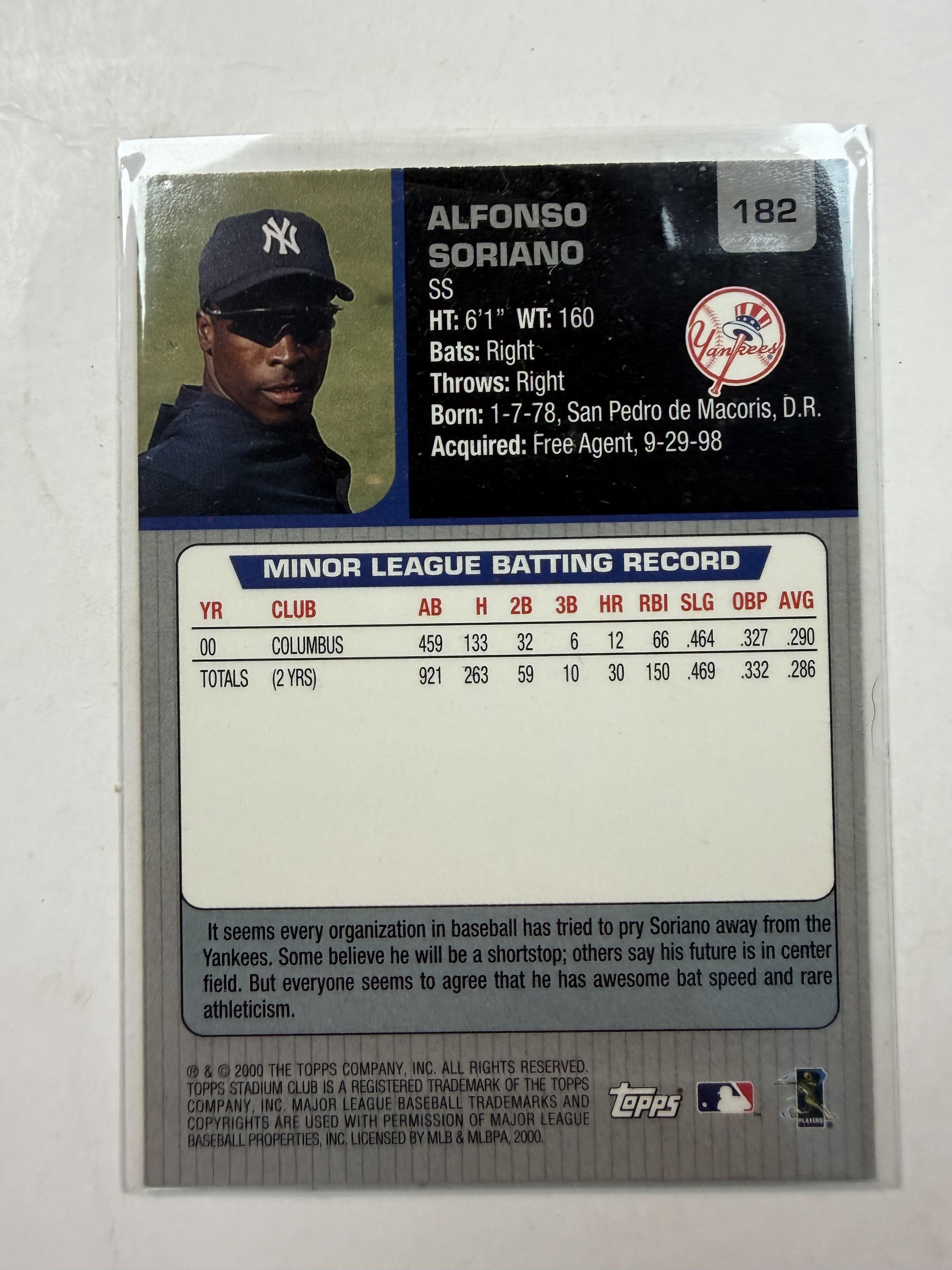 2001 Stadium Club #182 Alfonso Soriano