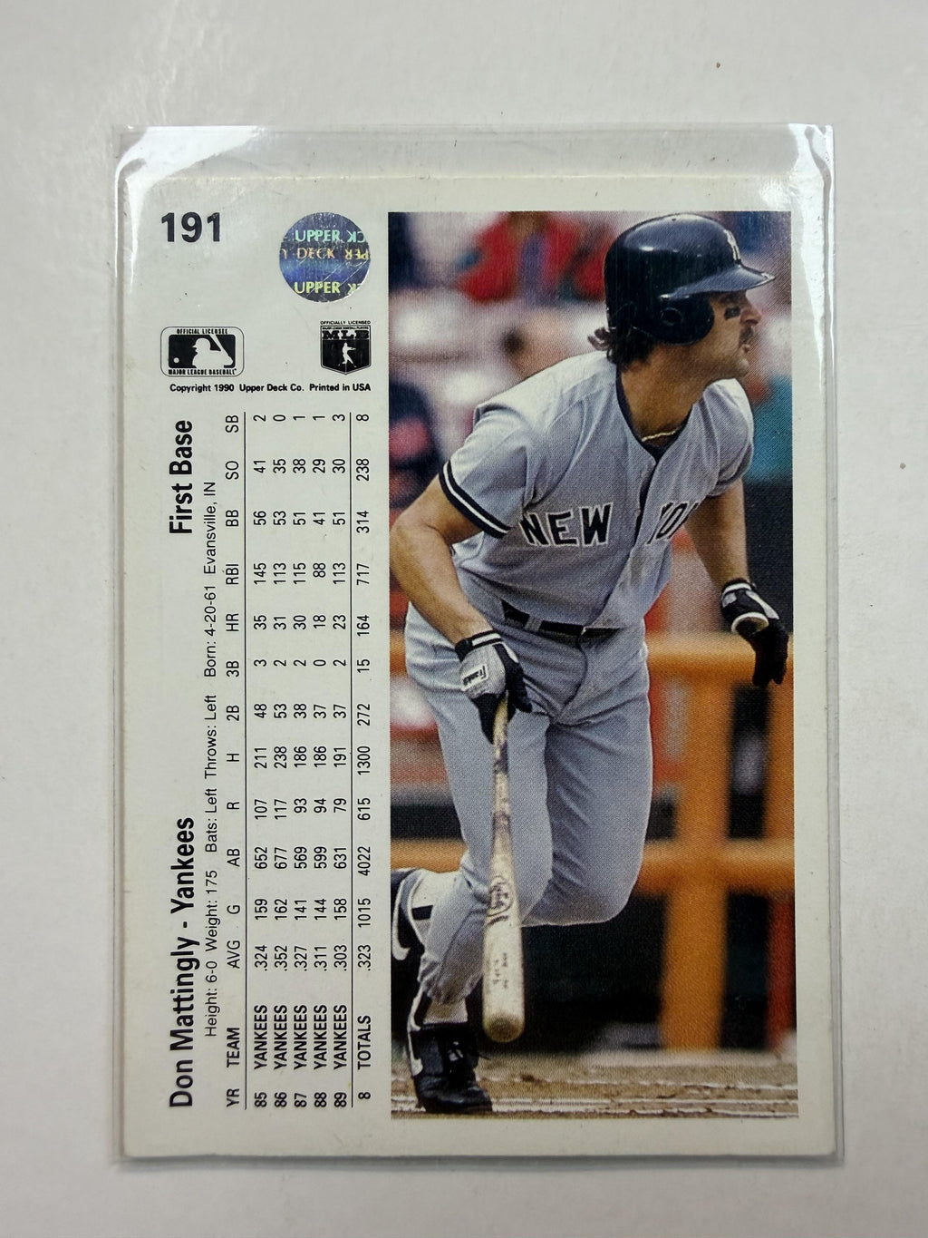 1990 Upper Deck #191b Don Mattingly New York Yankees