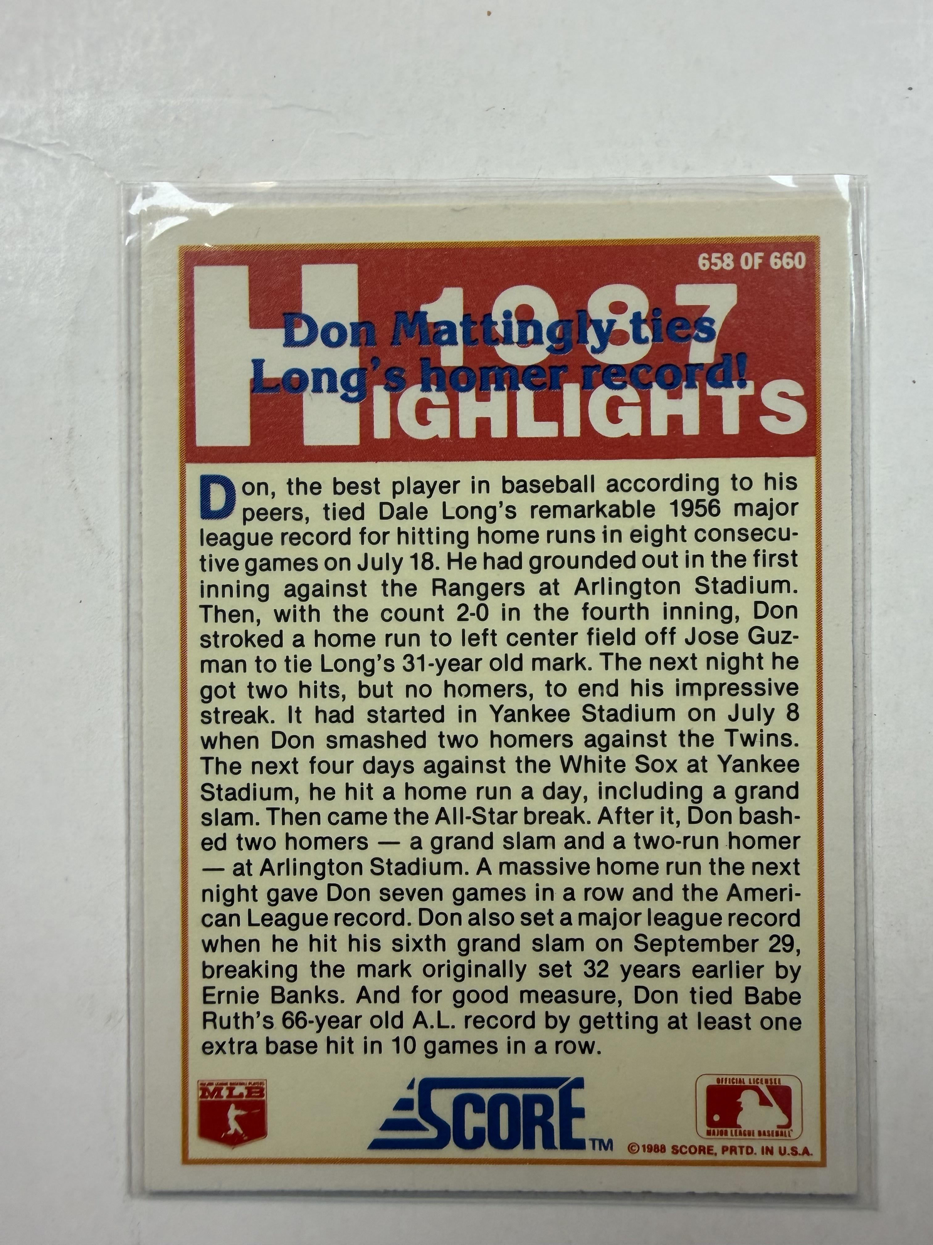 1988 Score #658 1987 Highlights Don Mattingly New York Yankees