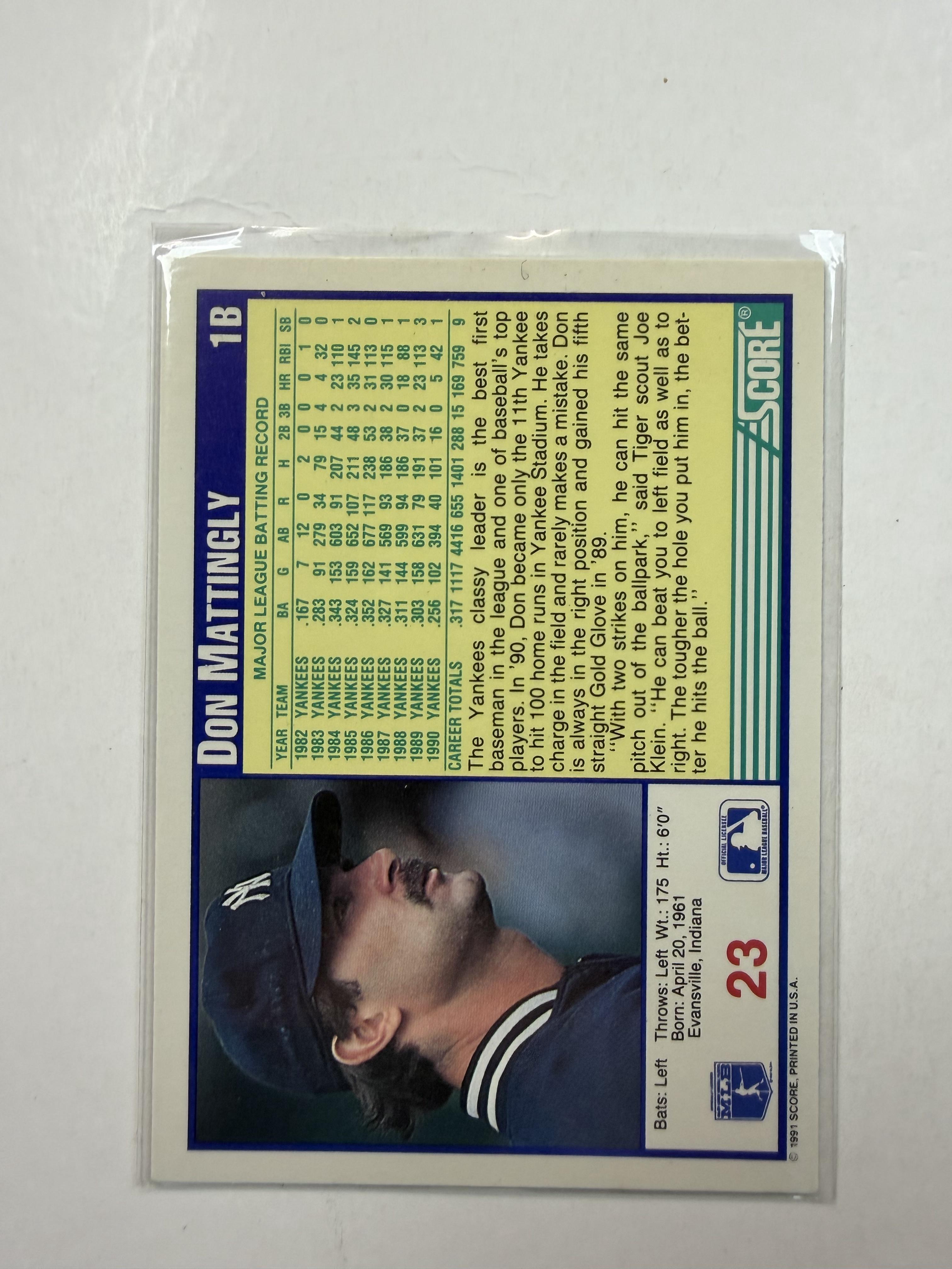 1991 Score #23 Don Mattingly New York Yankees