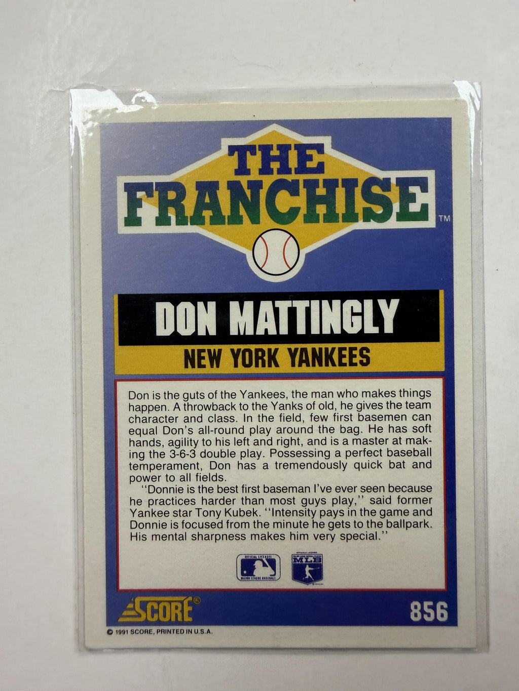 1991 Score #856 Don Mattingly New York Yankees