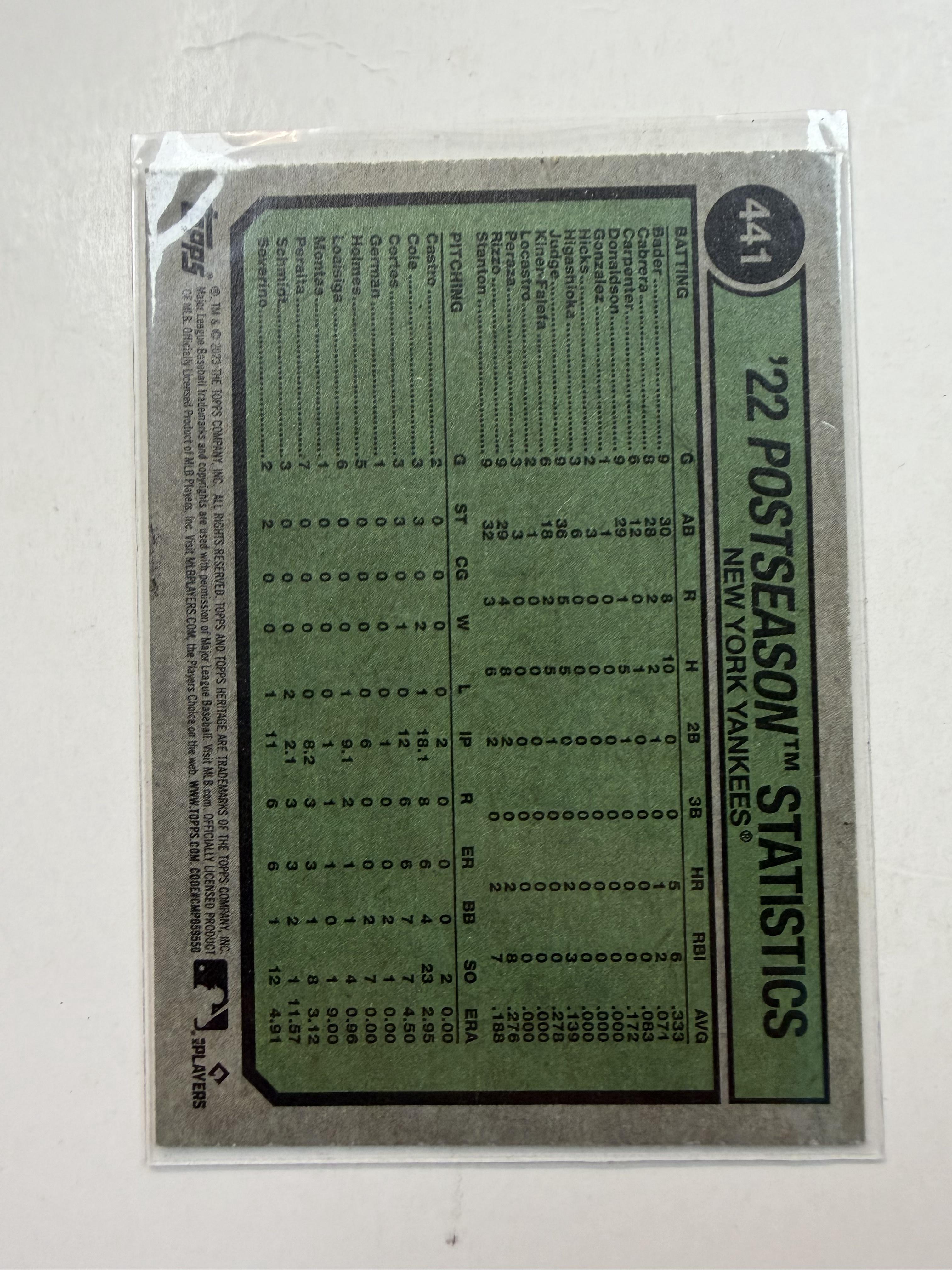 2023 Topps Heritage #441 Hits Home Run in ALDS New York Yankees