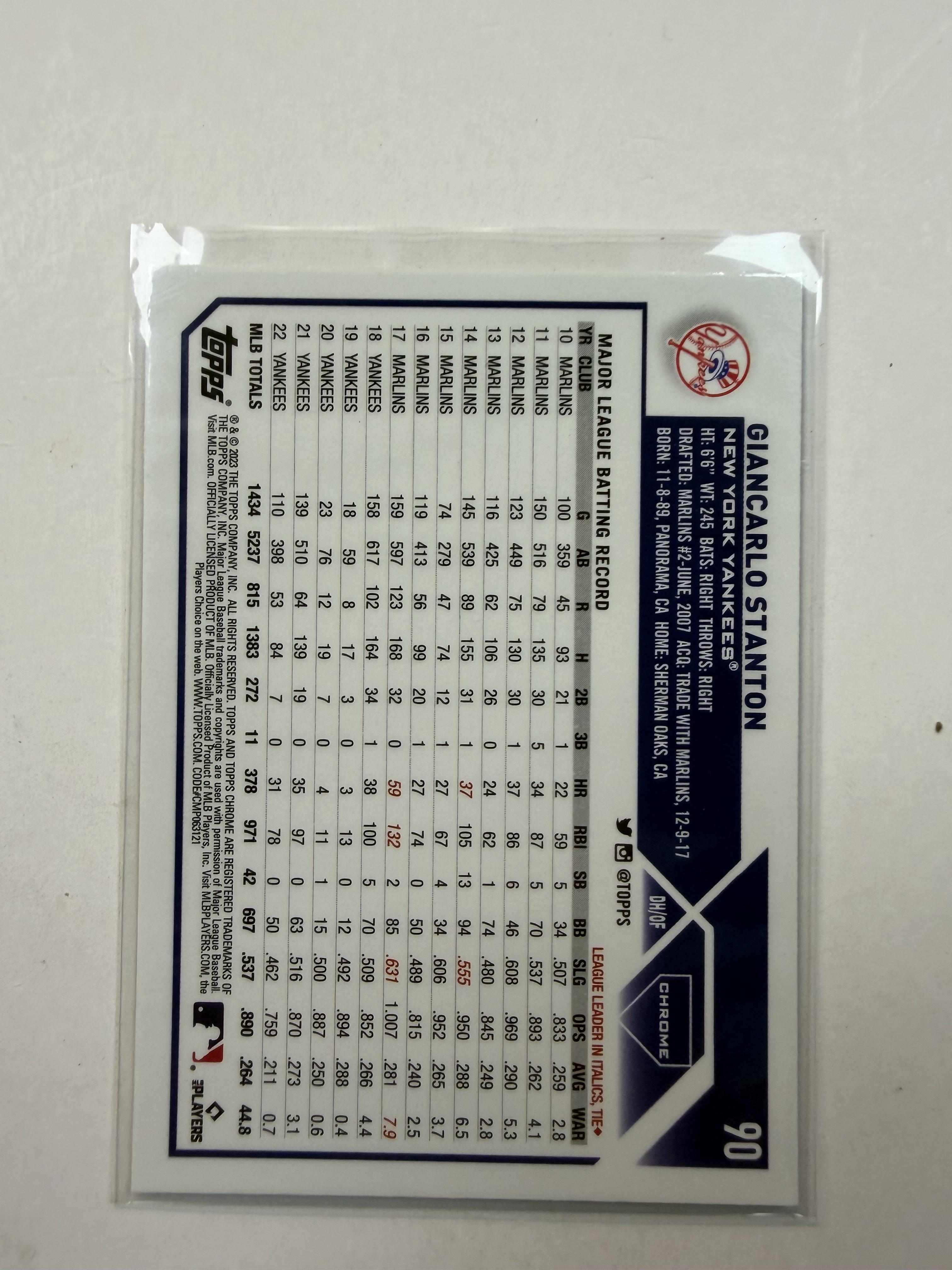 2023 Topps Chrome  #90 Giancarlo Stanton New York Yankees
