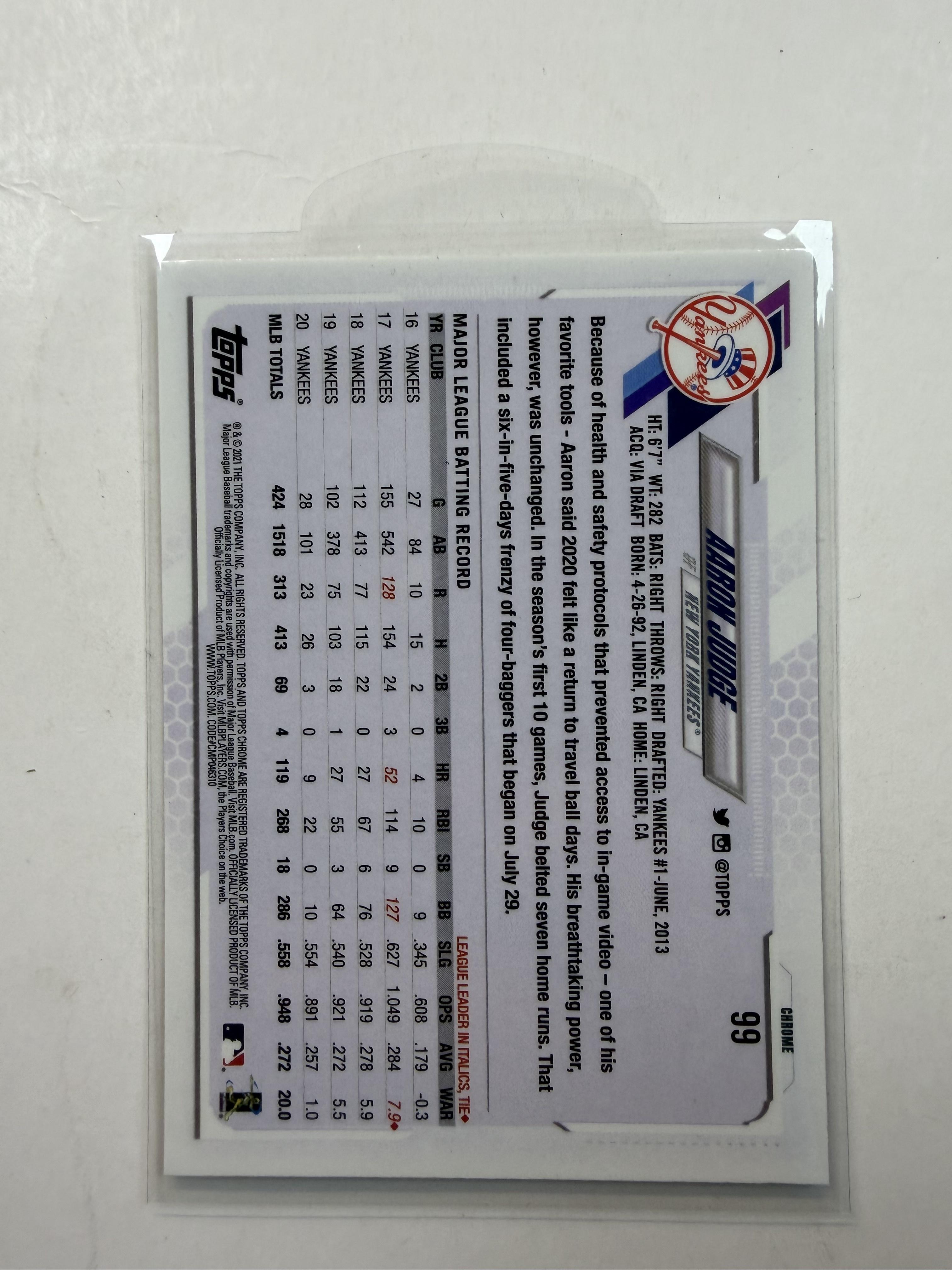 2021 Topps Chrome #99 Aaron Judge New York Yankees