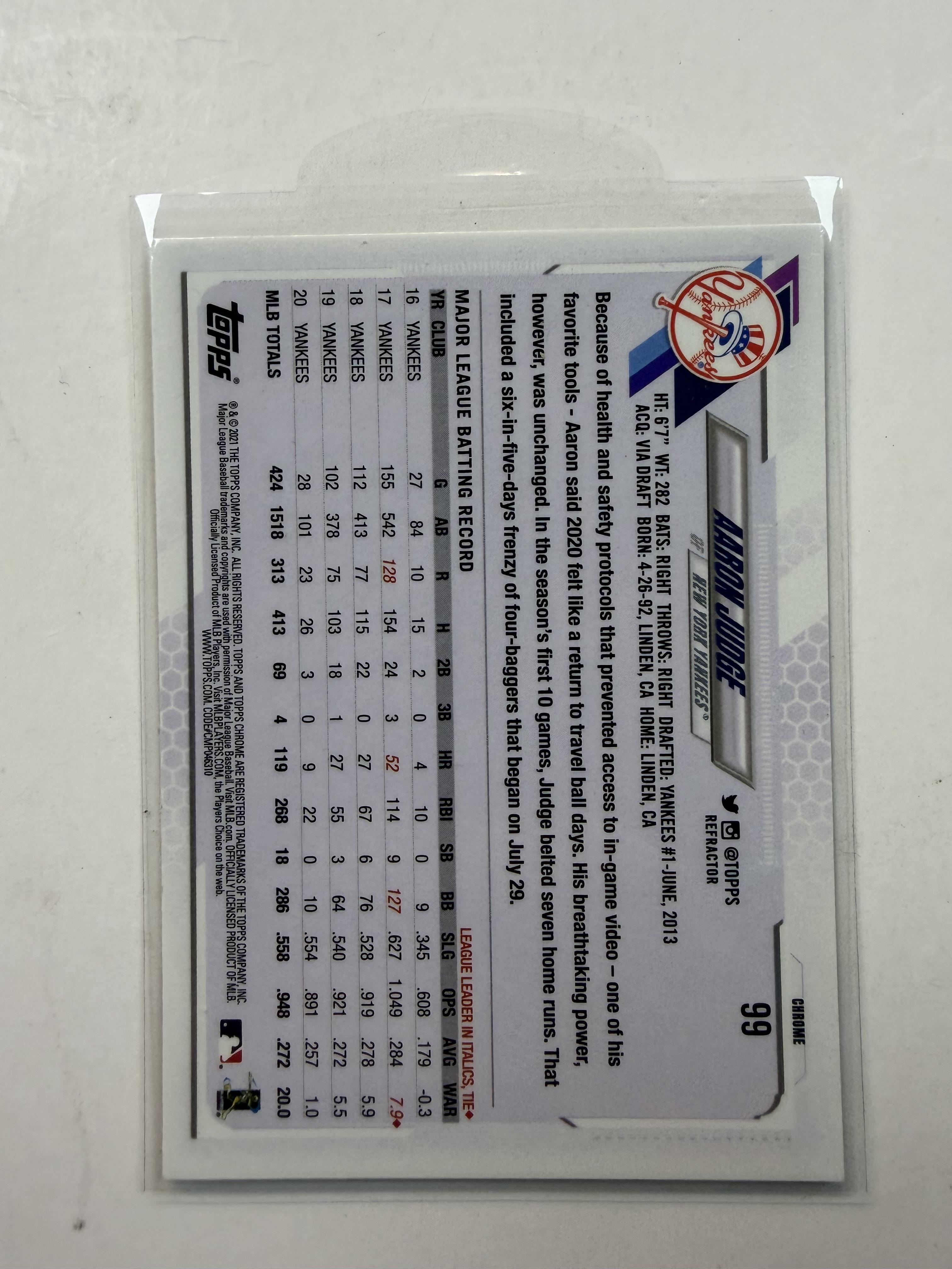 2021 Topps Chrome Silver Refractor #99 Aaron Judge