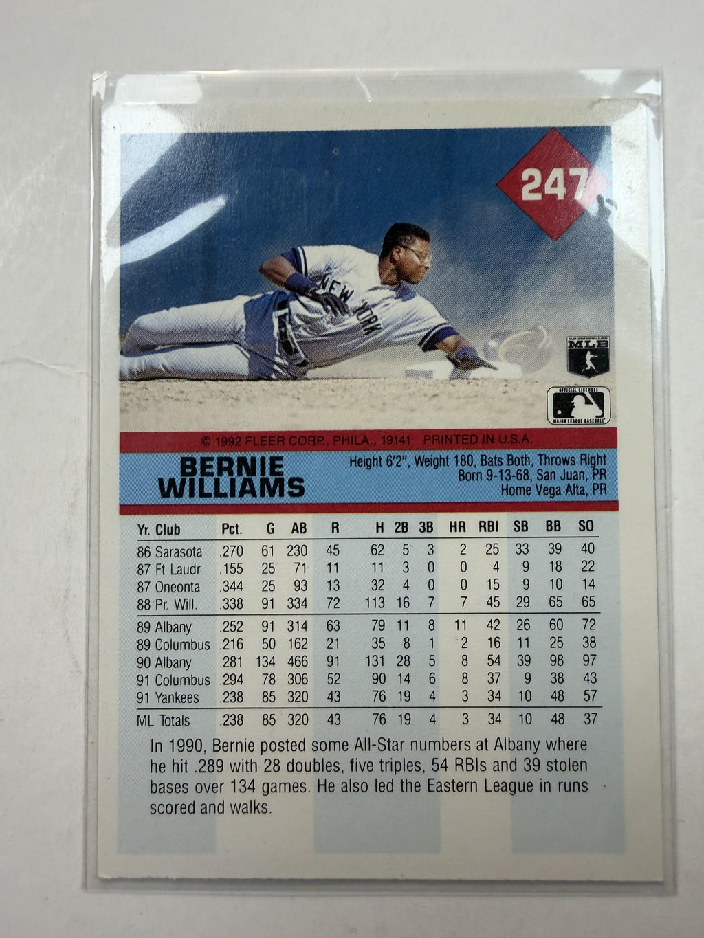 1992 Fleer #247 Bernie Williams New York Yankees
