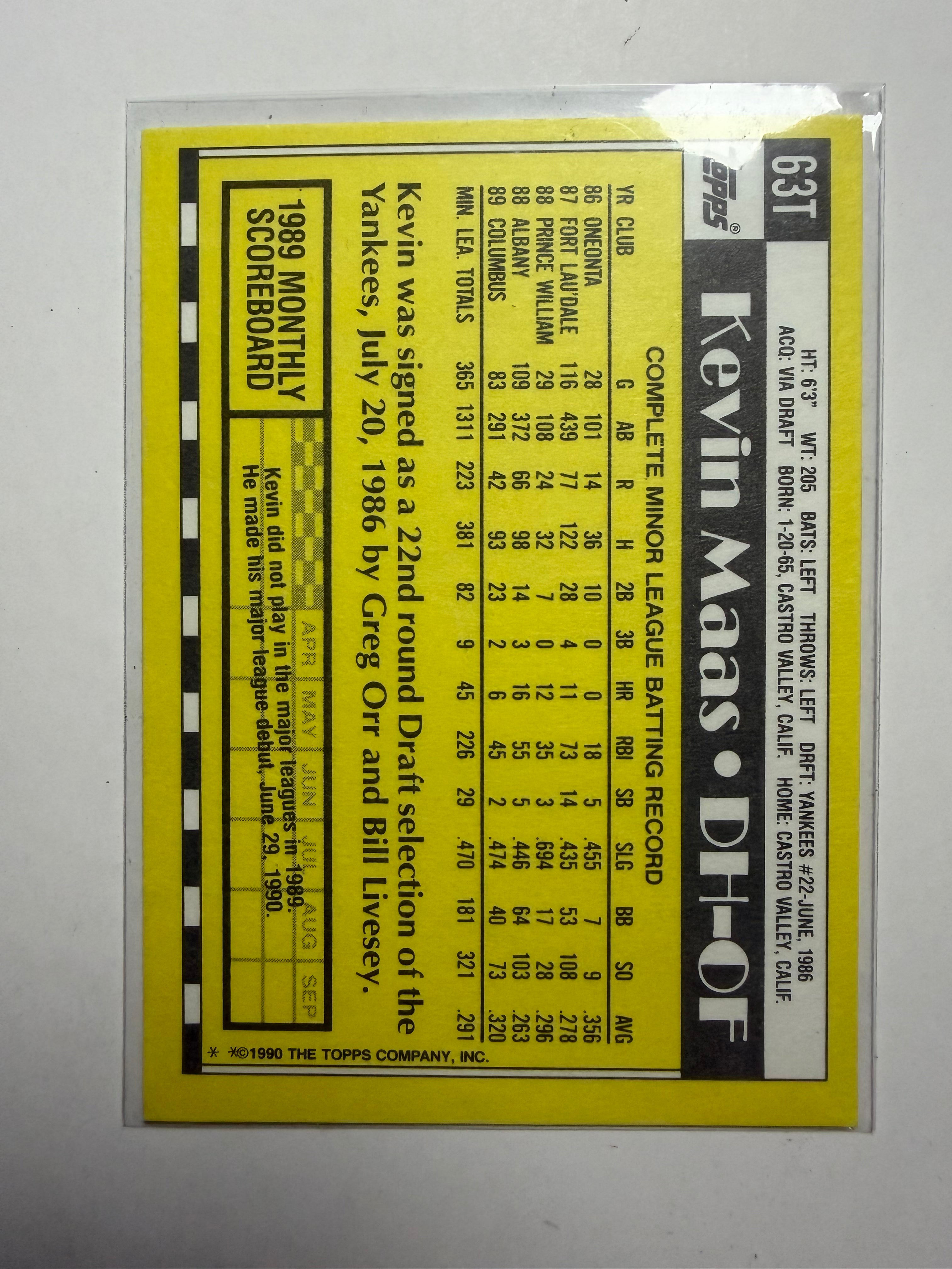 1990 Topps Traded #63T Kevin Maas Traded Rookie CardNew York Yankees